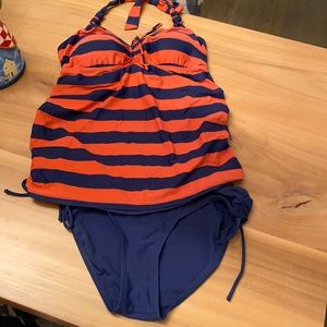 Motherhood maternity 2 piece tankini orange and navy euc
